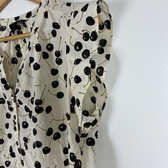 J. Crew Cherry Print Silk Top sz 10 Sleeveless Ruffle Ivory Capsule Office - Picture 3 of 10